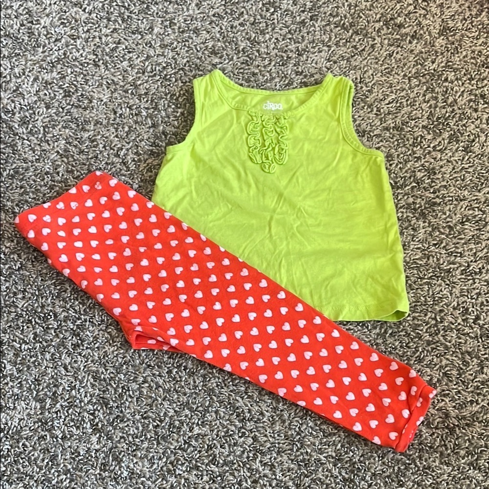 Circo Lime Green Tank Top and Carters Red Heart Girls Leggings